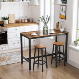 Songmics Dual Bar Stools Set, Elevated Kitchen Seating, Counter Chairs, Steel, Easy Assembly, Rustic Brown And Black - thumbnail 4