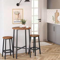 Dual Bar Stools Set, Elevated Kitchen Seating, Counter Chairs, Steel, Easy Assembly, Rustic Brown And Black