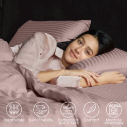Bedlooms Peach Satin Stripe Pillowcase 3 Pair - Soft Touch Striped Pillow Covers Skin Friendly Pillowcase Bedding Set 50X75 Cm - thumbnail 4