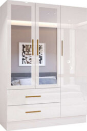 M N Furniture Ltd Modern High Gloss 2, 3 Or 4 Door Wardrobe With Mirror, Shelves, Hanging Rail And Drawers - (White,116Cm) - thumbnail 2