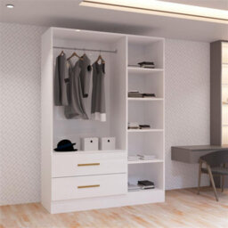 M N Furniture Ltd Modern High Gloss 2, 3 Or 4 Door Wardrobe With Mirror, Shelves, Hanging Rail And Drawers - (White,116Cm) - thumbnail 4