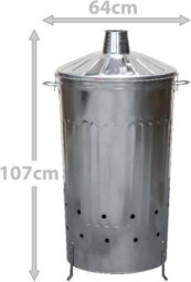 Simpa 180L Xxl Strong Tough Galvanised Metal Incinerator & Locking Lid 107Cm (H) X 64Cm (W) X 52Cm (Dia) - thumbnail 2