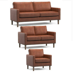 Furnishings For Less UK Bexhill Tan Faux Leather 3 Piece Sofa Suite 3 Seater, 2 Seater And Armchair - thumbnail 1