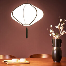 Wyld And Coco Modern Hanging Pendant Lamp White Nylon Shade With Black Trim And Tassel, 39Cm Dia, 101Cm Drop - thumbnail 2