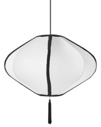 Wyld And Coco Modern Hanging Pendant Lamp White Nylon Shade With Black Trim And Tassel, 39Cm Dia, 101Cm Drop - thumbnail 1