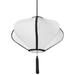 Wyld And Coco Modern Hanging Pendant Lamp White Nylon Shade With Black Trim And Tassel, 39Cm Dia, 101Cm Drop - thumbnail 6