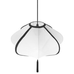 Wyld And Coco Modern Hanging Pendant Lamp White Nylon Shade With Black Trim And Tassel, 39Cm Dia, 101Cm Drop - thumbnail 5