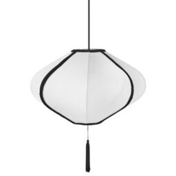 Wyld And Coco Modern Hanging Pendant Lamp White Nylon Shade With Black Trim And Tassel, 39Cm Dia, 101Cm Drop - thumbnail 4