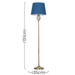 Valuelights Memphis Antique Brass Barley Twist Floor Lamp With Navy Blue Tapered Light Shade - With Led Gls Bulb In Warm White - thumbnail 7
