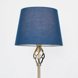 Valuelights Memphis Antique Brass Barley Twist Floor Lamp With Navy Blue Tapered Light Shade - With Led Gls Bulb In Warm White - thumbnail 3