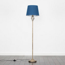Valuelights Memphis Antique Brass Barley Twist Floor Lamp With Navy Blue Tapered Light Shade - With Led Gls Bulb In Warm White - thumbnail 4