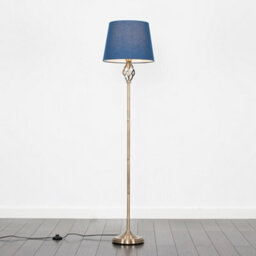 Valuelights Memphis Antique Brass Barley Twist Floor Lamp With Navy Blue Tapered Light Shade - With Led Gls Bulb In Warm White - thumbnail 2