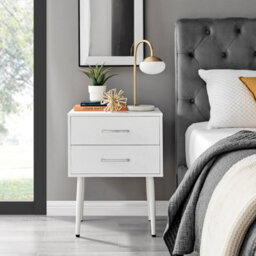 Furniturebox Taylor White Painted Wooden Bedside Table With 2 Drawers And Silver Handles - thumbnail 2