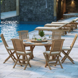 Eterna Altea Teak Garden Outdoor Dining Table & 6 Seat Chair Set - With Green Cushions - thumbnail 3
