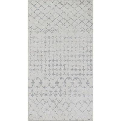 Livabliss Roma-Geometric Off-White Grey Living Dining Bedroom Rug 80 X 150 Cm Easy Care, Non Shedding - image 1