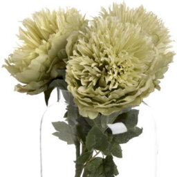 Wyld Haus Set Of 3 Green Artificial Peony Stems, Premium Silk-Look Faux Flowers, 430mm - thumbnail 2