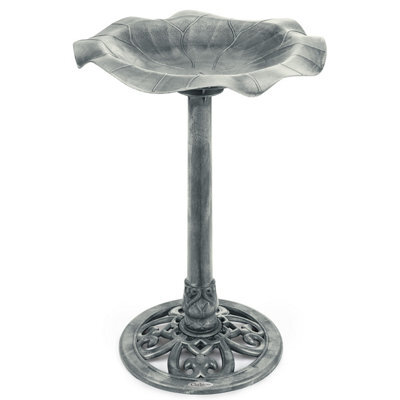 Garden Bird Bath Resin Leaf Birdbath With Rustic Metal Effect H60Cm Grey Christow - image 1