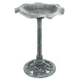 Garden Bird Bath Resin Leaf Birdbath With Rustic Metal Effect H60Cm Grey Christow - thumbnail 1