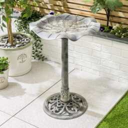 Garden Bird Bath Resin Leaf Birdbath With Rustic Metal Effect H60Cm Grey Christow - thumbnail 2