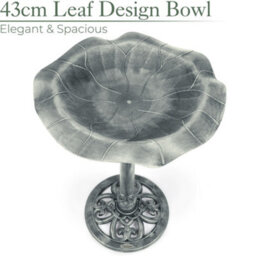 Garden Bird Bath Resin Leaf Birdbath With Rustic Metal Effect H60Cm Grey Christow - thumbnail 3