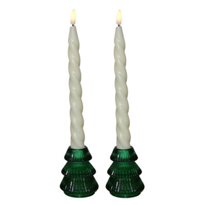Set Of 2 Small Christmas Tree Candle Holders - Festive Fir Green - image 1