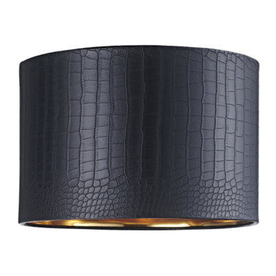 Happy Homewares Modern Black Croc Design Faux Leather 12 Lamp Shade With Shiny Gold Inner - image 1