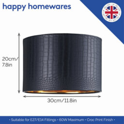 Happy Homewares Modern Black Croc Design Faux Leather 12 Lamp Shade With Shiny Gold Inner - thumbnail 6