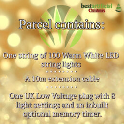Best Artificial 100 Warm White Led's 10M/32Ft Clear Cable Mains Power Connectable Indoor Outdoor Waterproof String Lights Garden Party - thumbnail 5