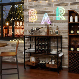 Costway 3 Tiers Kitchen Bar Cart Home Serving Cart On Wheels W/ Glass Racks - thumbnail 7
