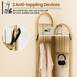Costway 180Cm Tall Corner Hall Tree 4-Tier Coat Rack Entryway Shoes Shelf Organizer White & Gold - thumbnail 8