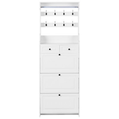 Wyld And Coco Tall White Shoe Cabinet 12-Pair, Drawers, Hooks, Wall-Mountable - 70 X 30 X 200 Cm - image 1