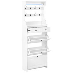 Wyld And Coco Tall White Shoe Cabinet 12-Pair, Drawers, Hooks, Wall-Mountable - 70 X 30 X 200 Cm - thumbnail 5