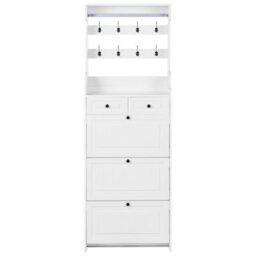 Wyld And Coco Tall White Shoe Cabinet 12-Pair, Drawers, Hooks, Wall-Mountable - 70 X 30 X 200 Cm - thumbnail 1