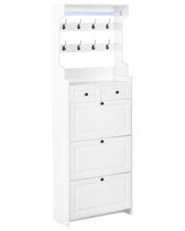 Wyld And Coco Tall White Shoe Cabinet 12-Pair, Drawers, Hooks, Wall-Mountable - 70 X 30 X 200 Cm - thumbnail 3