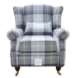 Wing Chair Original Fireside High Back Armchair P And S Balmoral Oxford Blue Check Real Fabric - thumbnail 2