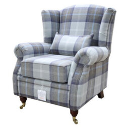 Wing Chair Original Fireside High Back Armchair P And S Balmoral Oxford Blue Check Real Fabric - thumbnail 3