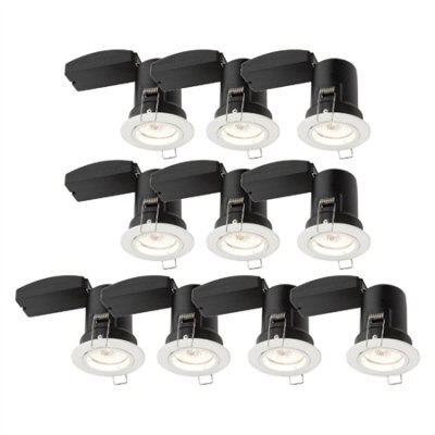 First Choice Lighting Set Of 10 Fire Rated Downlights - White Fixed Gu10 Recessed Downlights - image 1