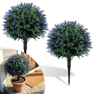 Costway 2 Pack Artificial Lavender Boxwood Topiary Ball Trees 70 Cm Faux Floral Shrubs - image 1
