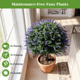 Costway 2 Pack Artificial Lavender Boxwood Topiary Ball Trees 70 Cm Faux Floral Shrubs - thumbnail 8