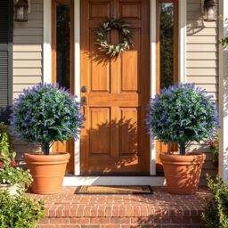 Costway 2 Pack Artificial Lavender Boxwood Topiary Ball Trees 70 Cm Faux Floral Shrubs - thumbnail 3