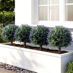 Costway 2 Pack Artificial Lavender Boxwood Topiary Ball Trees 70 Cm Faux Floral Shrubs - thumbnail 4
