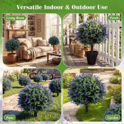 Costway 2 Pack Artificial Lavender Boxwood Topiary Ball Trees 70 Cm Faux Floral Shrubs - thumbnail 5