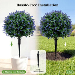 Costway 2 Pack Artificial Lavender Boxwood Topiary Ball Trees 70 Cm Faux Floral Shrubs - thumbnail 6