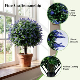 Costway 2 Pack Artificial Lavender Boxwood Topiary Ball Trees 70 Cm Faux Floral Shrubs - thumbnail 7