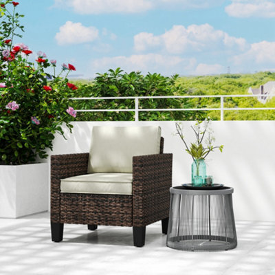 Outsunny Single Rattan Chair, Garden Armchair With Cushions, Brown - image 1