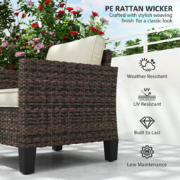 Outsunny Single Rattan Chair, Garden Armchair With Cushions, Brown - thumbnail 4