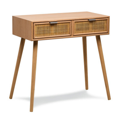 Nordlys 2-Drawer Wood And Natural Rattan Console Table Exotic Boho Living Room - image 1