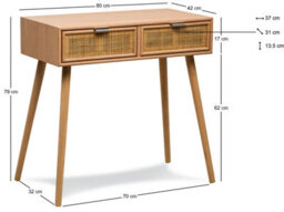 Nordlys 2-Drawer Wood And Natural Rattan Console Table Exotic Boho Living Room - thumbnail 6