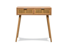 Nordlys 2-Drawer Wood And Natural Rattan Console Table Exotic Boho Living Room - thumbnail 5