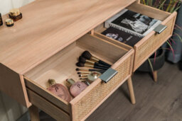 Nordlys 2-Drawer Wood And Natural Rattan Console Table Exotic Boho Living Room - thumbnail 4